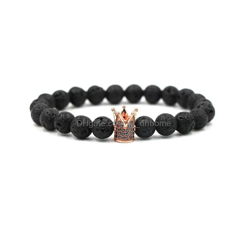 4 colors micro pave cubic zirconia imperial crown bracelets brand men women charm black lava buddha beads bracelet jewelry