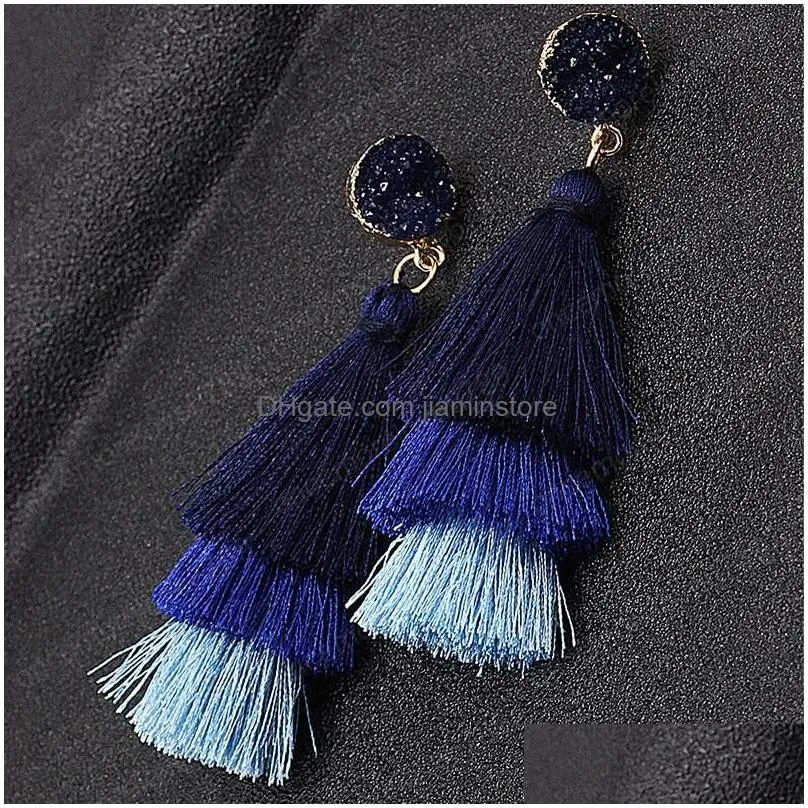 best selling new earrings retro ethnic style crystal cluster earrings bohemian multilayer gradient tassel earrings