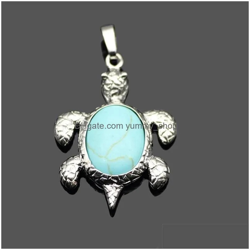  natural stone pendant gemstone sea turtle charms tortoise pendant diy necklace for women men jewelry