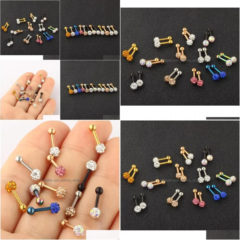 stainless steel crystal ear stud cartilage tragus earrings set helix body piercings jewelry for women girls 120pcs