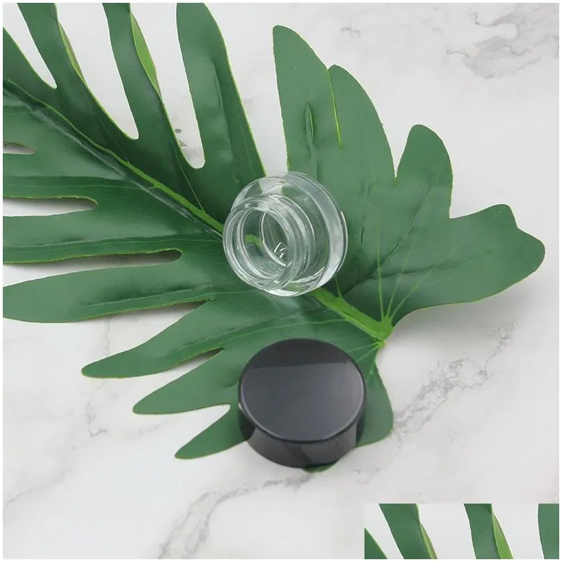 clear eye cream jar bottle 3g 5g empty glass lip balm container wide mouth cosmetic sample jars with black cap