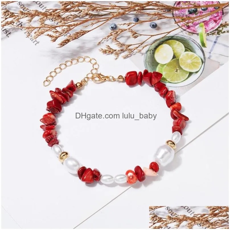 women natural stone simulated pearl bracelet jewelry fashion bohemian handmade beach irregular beads collar bracelet gift