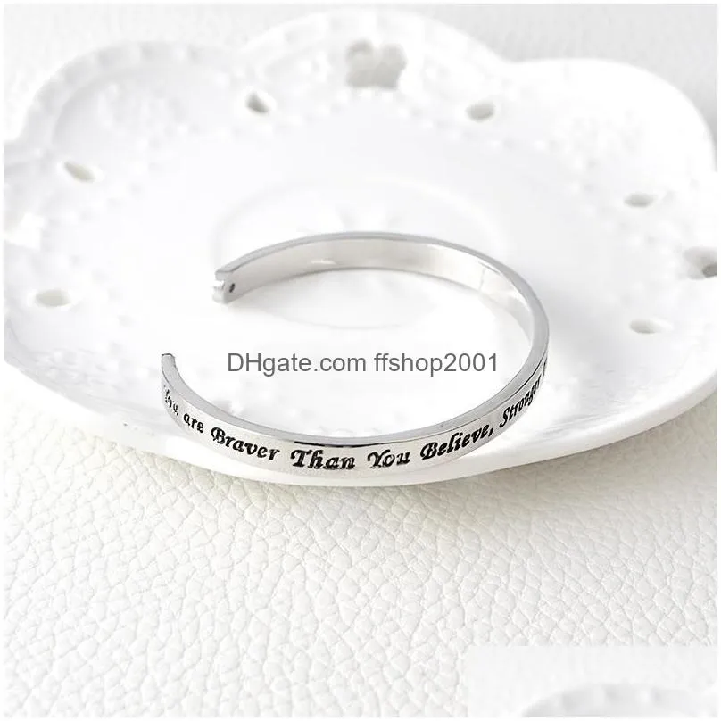 inspirational lettersyoure braver than you believe stronger than you seem and smarter than you thinkopen bangle