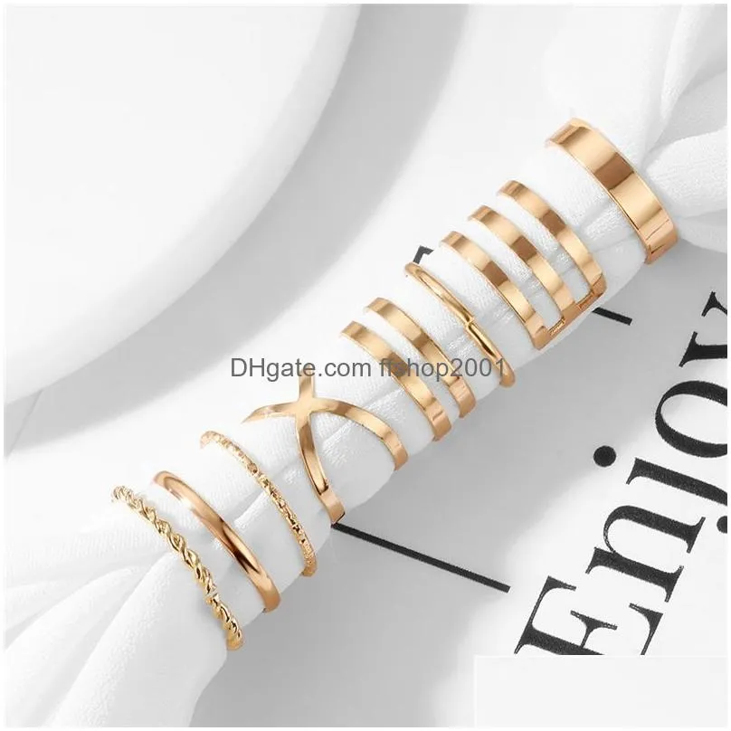 original design gold color round hollow geometric rings set for women fashion cross twist open ring joint ring female jewelry