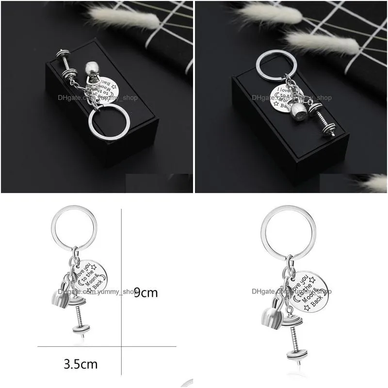 i love you to the moon back pendant key rings moon fitness barbell keychains jewelry gifts fashion accessories