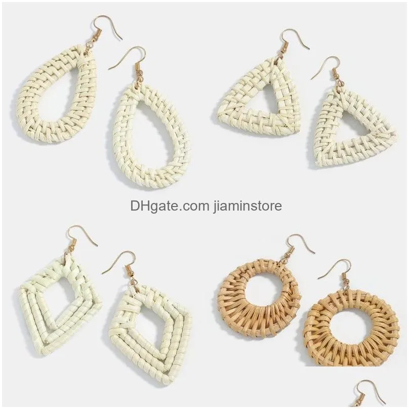 bohemian handmade wooden rattan statement earrings for women geometric round water drop earrings summer jewelry holiday