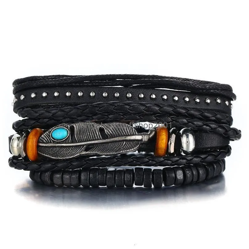 black man skin bracelet originality feather block green pine stone bracelet suit threepiece