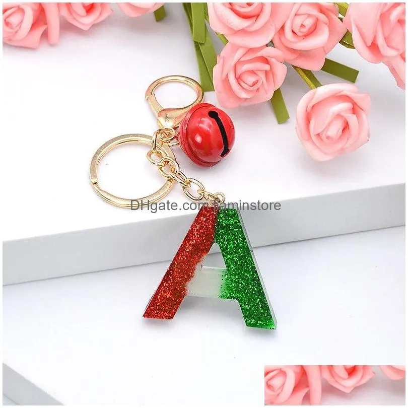 christmas gradient color letter keychain bell pendant key chain cute key holder handbag charms sequins keyring gift jewelry