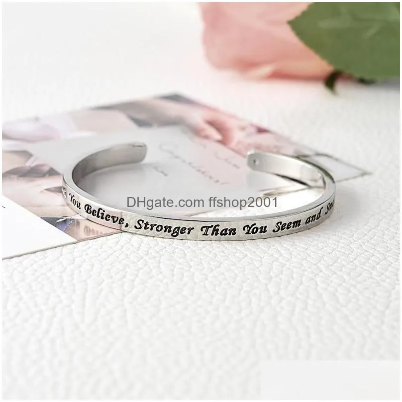 inspirational lettersyoure braver than you believe stronger than you seem and smarter than you thinkopen bangle