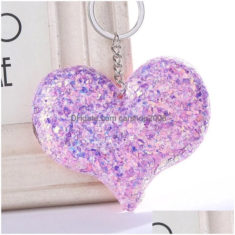 fashion glitter sequins keychain cute heart shaped key chain women girls handbag hanging pendant keyring