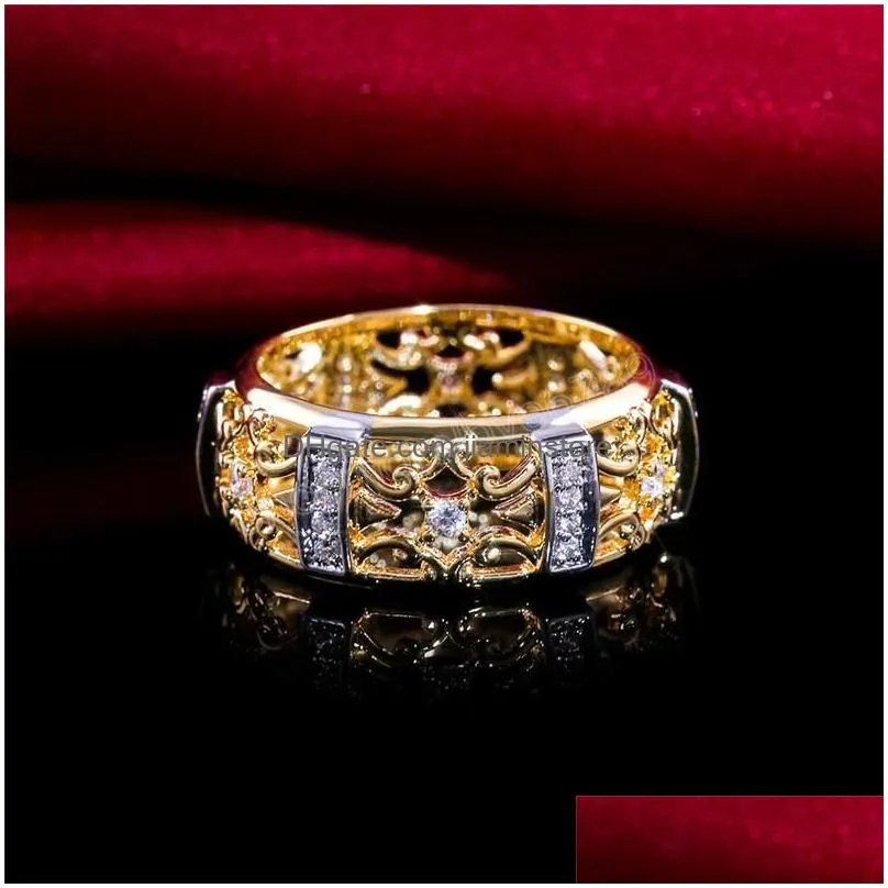 hollow flower two tone ring diamond ring engagement rings for women fashion jewelry women wedding rings jewelry