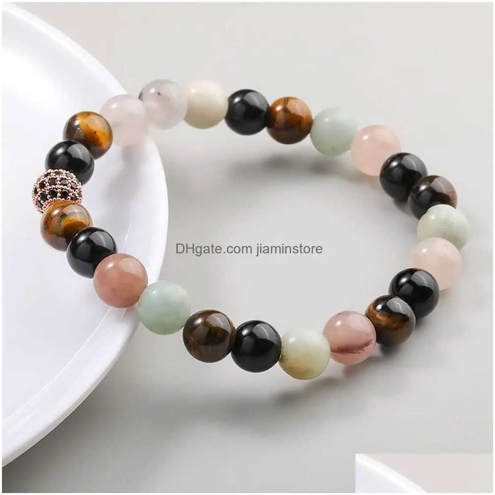 8mm rhinestone cluster natural stones beading wrap bracelets for lovers gifts