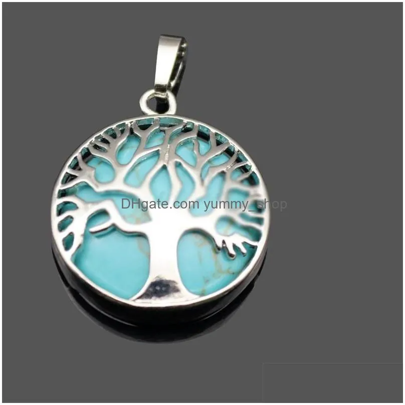  natural stone pendant gemstone tree of life charms pendant diy necklace for women men jewelry