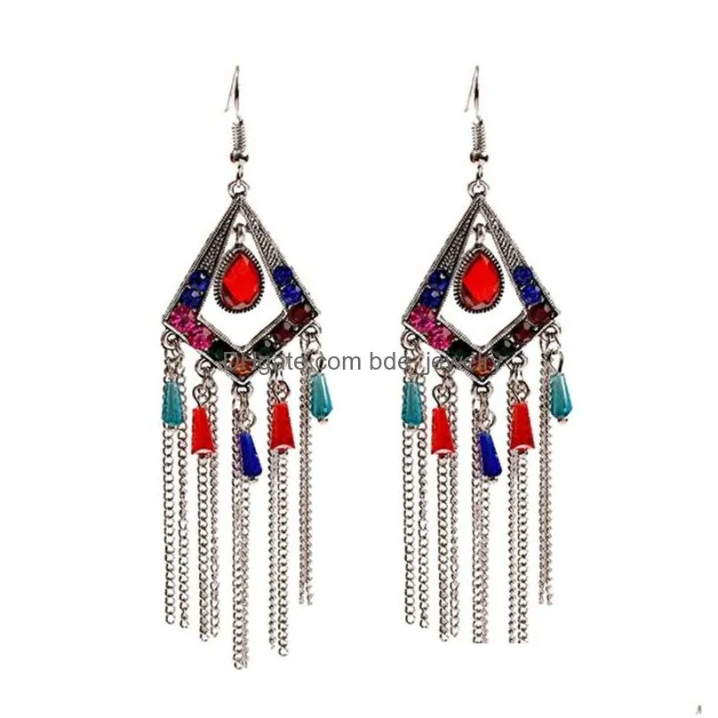 vintage red tassel dangle earrings handmade boho drop earring gift oorbellen tribal bijoux