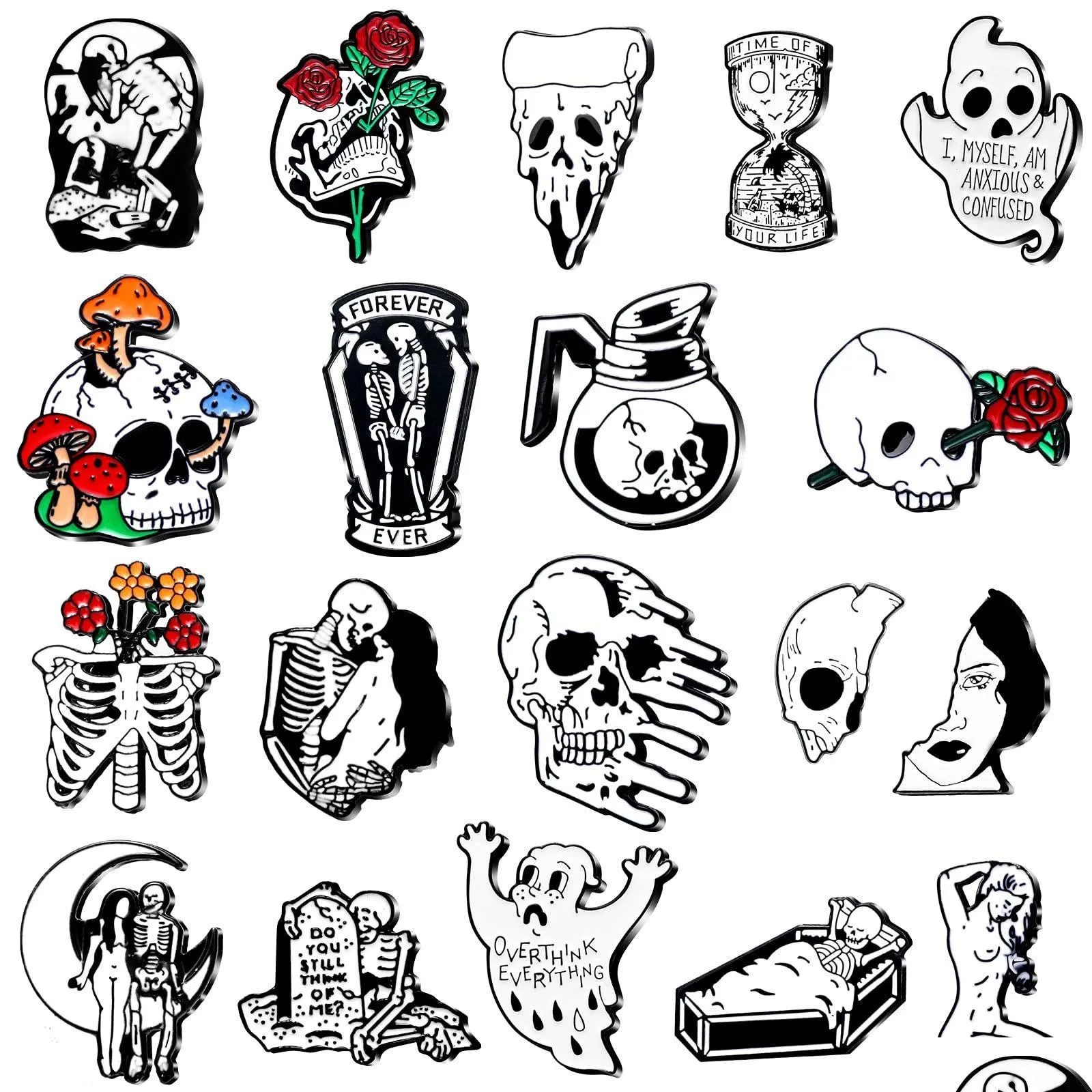 pins brooches skl spooky skeleton enamel set horror goth flower brooch cute mini lapel for women ameui