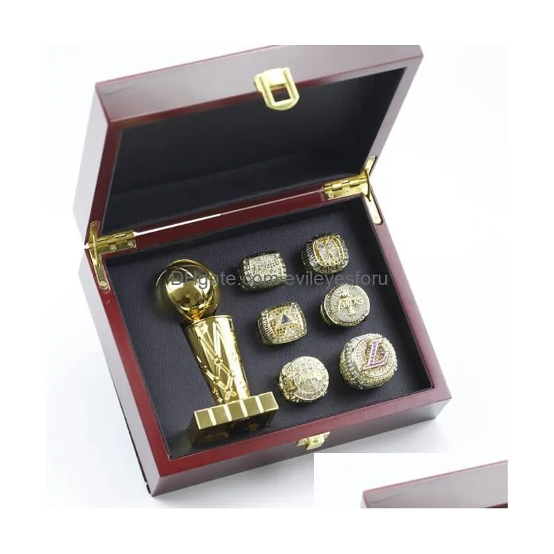 6pcs lk basketball bryant team champions championship ring set with wooden box trophy souvenir men women boy fan brithday gift 2023 hip hop jewelry sport