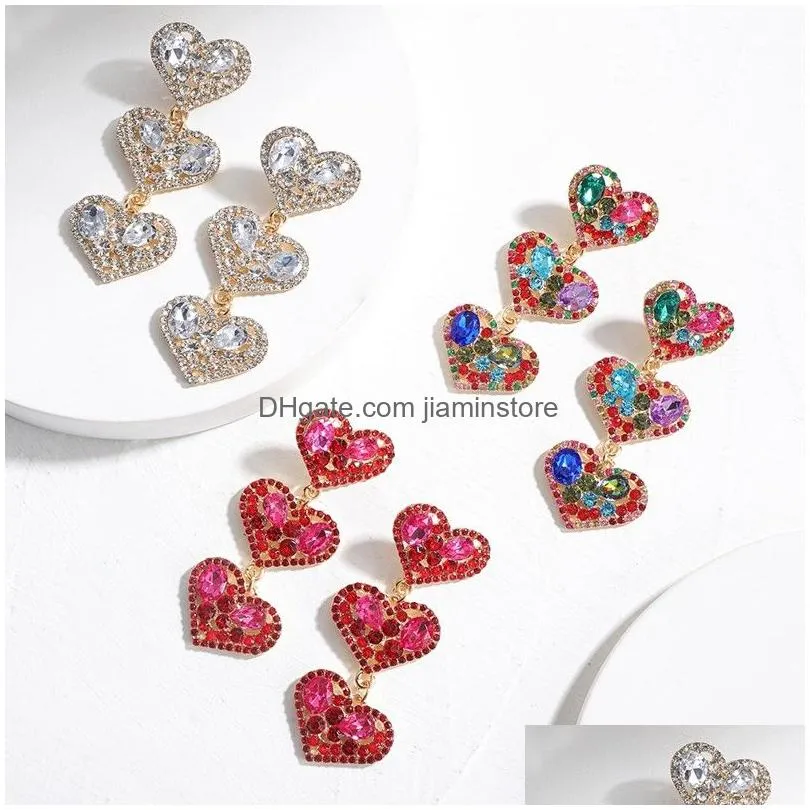 luxury sparkly heartshaped earrings for women trendy colorful rhinestone crystal long dangle earring jewelry party gift