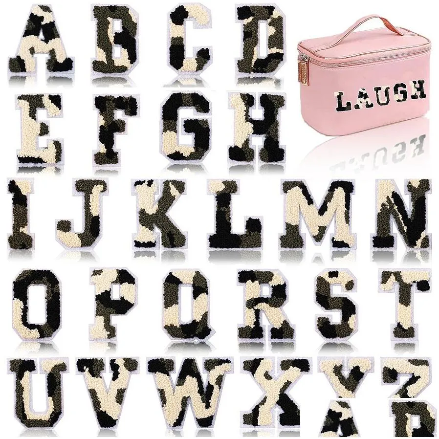 chenille letter iron ones sewing notions colorful camouflage embroidered varsity azes alphabet letters appliques for diy