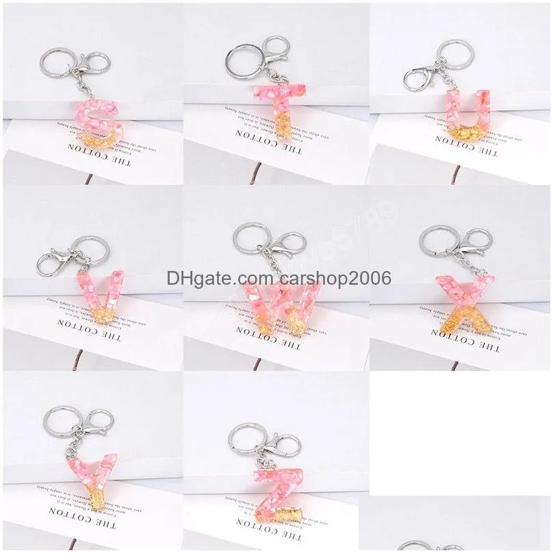 fashion pink english letter key chain with lobster clasp az initials keychain women handbag hanging pendant keyring accessories