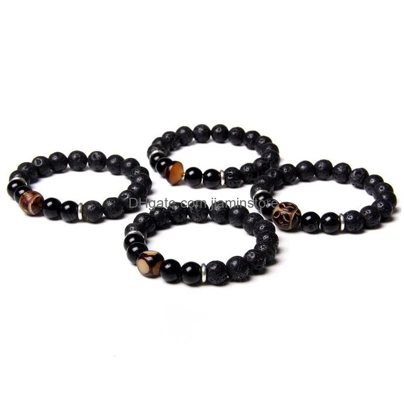 natural wood beads charm bracelet black round lava bead healing jewelry bracelets for men women handmade gift