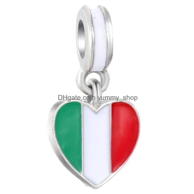 enamel national flag big hole beads united states italy canada loose spacer charm pendant for bracelet necklace diy jewelry making