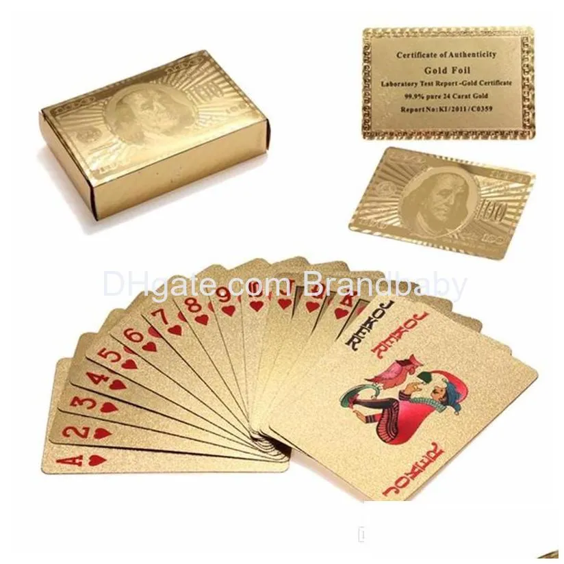 card games original waterproof luxury 24k gold foil plated poker premium matte plastic board playing cards for gift collection drop