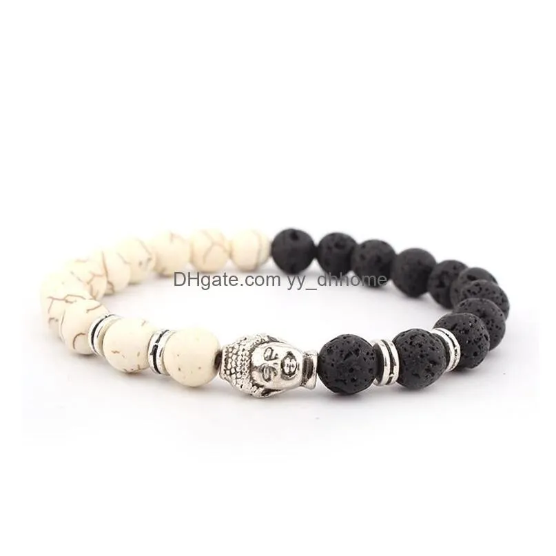 lava stone bracelts 8mm imported white turquoise bracelets black volcanic stone beads buddha head bracelet