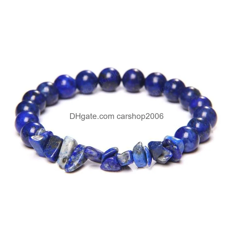 natural stone round gravel shape bead bracelet lapis lazuli solid color jewelry for women men creative gift