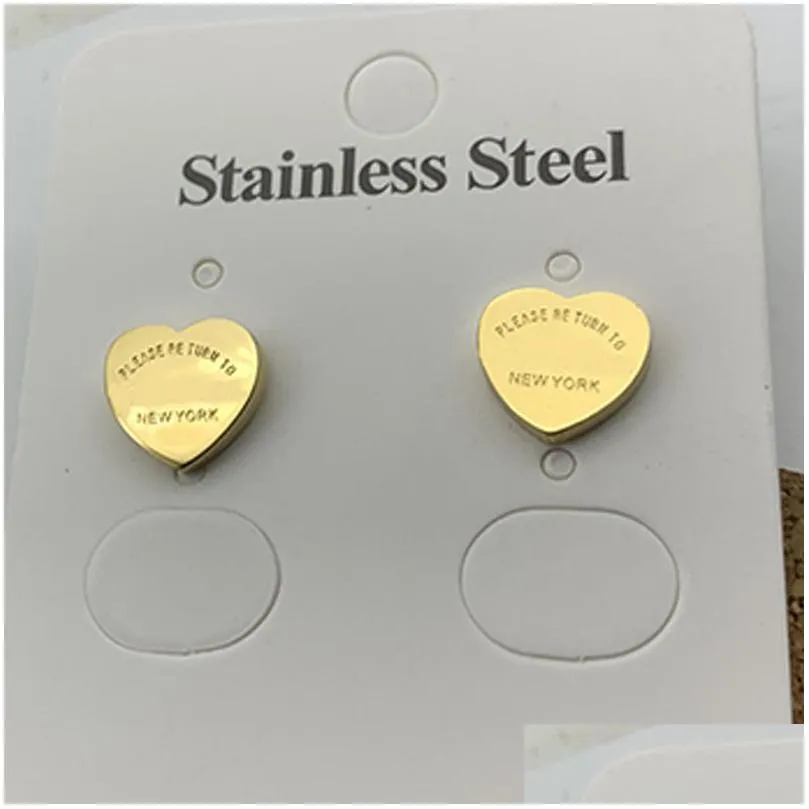 t gold heart earring women rose stud couple flannel bag stainless steel 10mm thick piercing jewelry gifts woman accessories wholesale