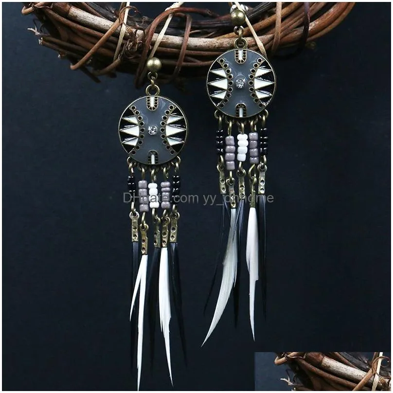 multiple ethnic boho vintage tassel feather dangle drop earrings for women classic metal beads earings gift statement jewelry