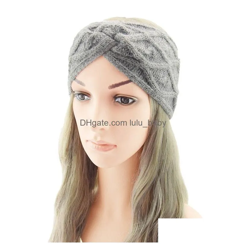 women woolen knitting headbands winter warm warmer ear rhombus check hair band cross knot hair band head wrap hair accessories
