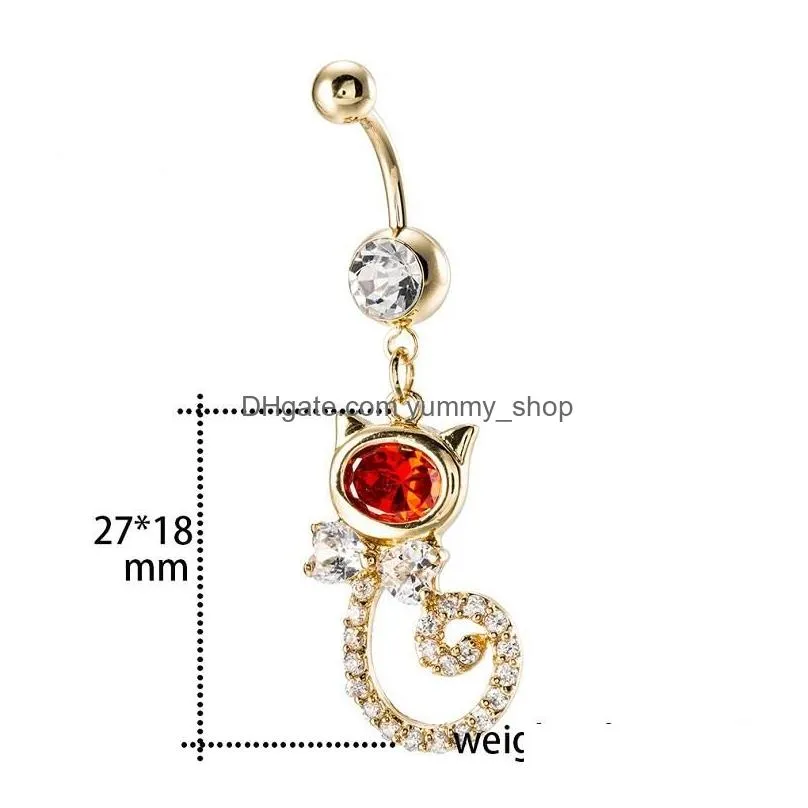 fashion sexy cat crystal personality belly button rings piercing zircon gift body jewelry navel piercing rings