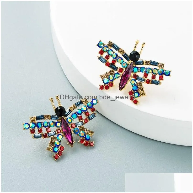 trendy colorful crystal butterfly stud earrings elegant sparkly rhinestone beaded statement earrings ear jewelry