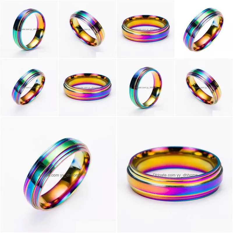 fashion high quality classic men women stainless steel rainbow colorful ring titanium steel wedding band ring christmas gift