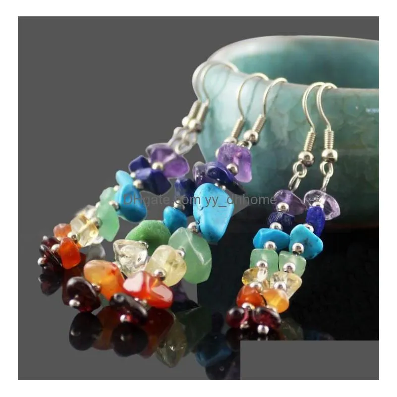 handwork 7 reiki chakra healing balance energy earrings colorful natural crystal dangle chandelier earrings for women stretch yoga