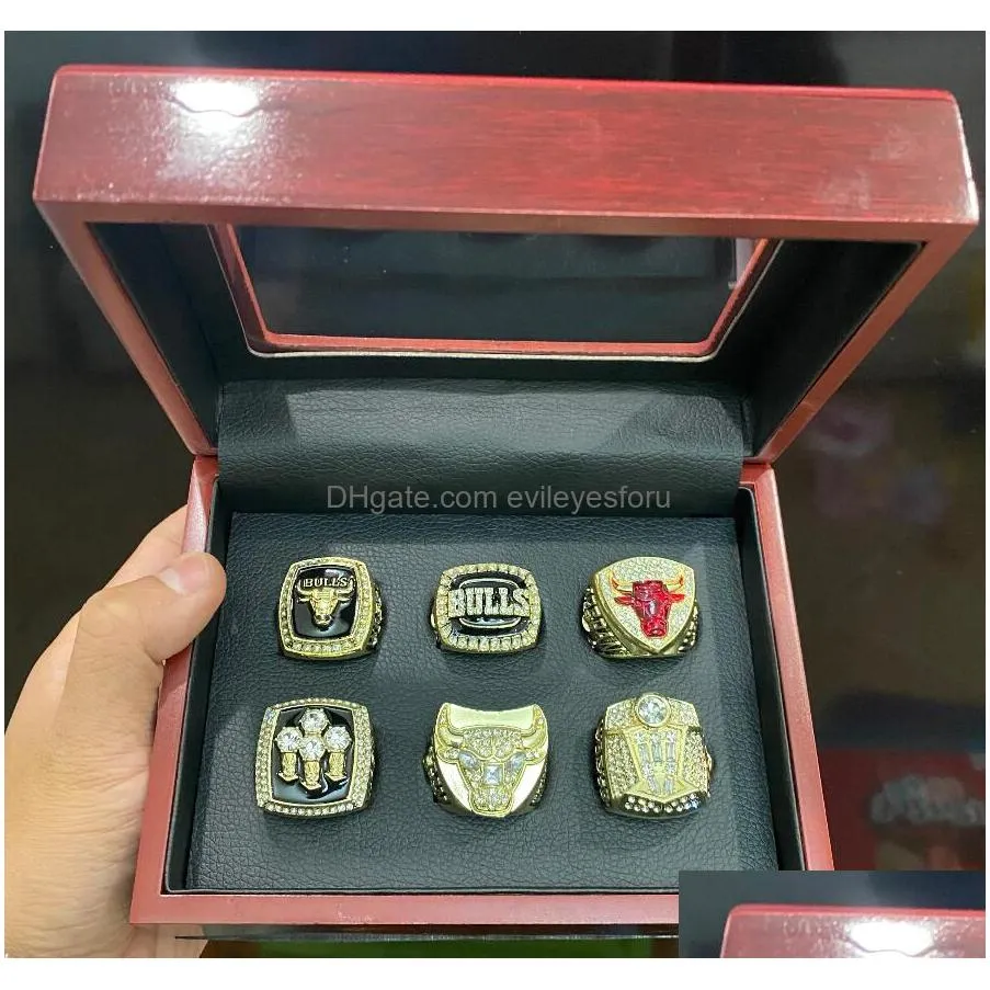 6pcs  basketball team champions championship ring set with wooden box souvenir men women boy fan brithday gift 2023 hip hop jewelry