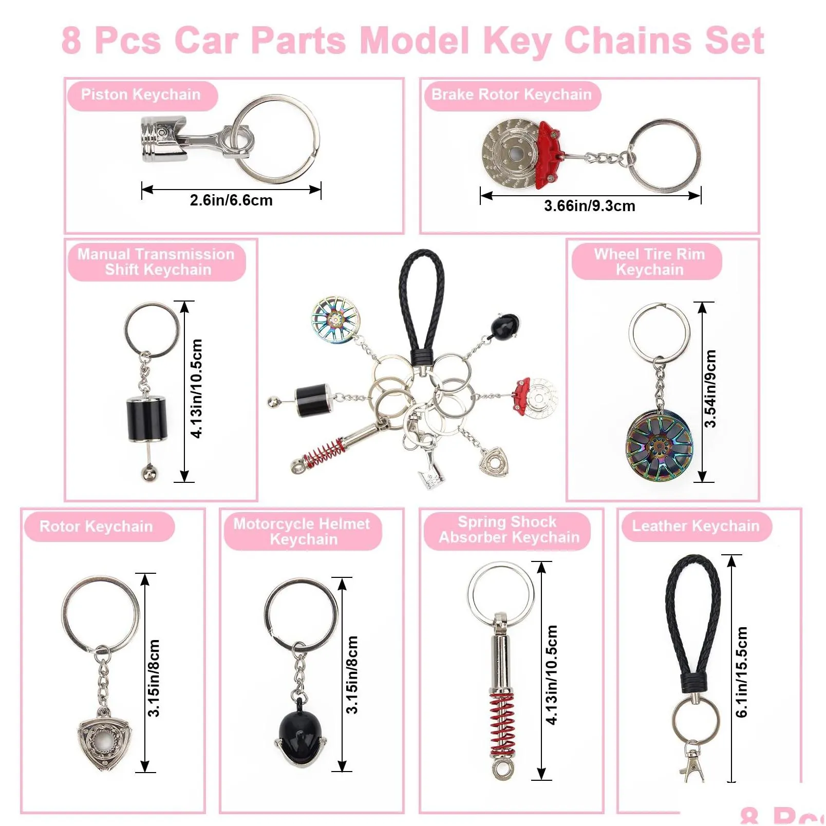 keychains l car parts model key chains set piston red brake rotor keychain six speed manual transmission shift keyring rim hel sport1