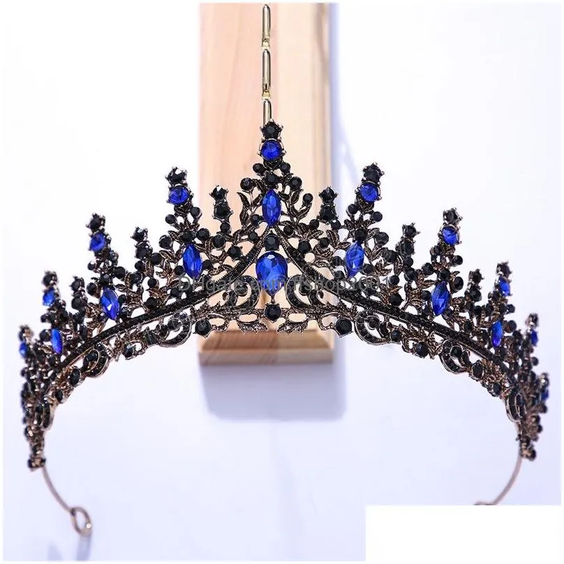 vintage retro black crystal crown queen rhinestone tiara bride wedding party halloween jewelry hair accessories headpiece