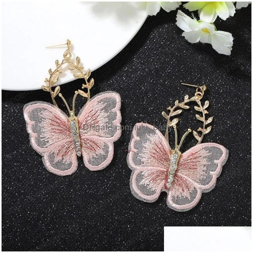 personality elegant alloy floral diamond lace butterfly dangle earrings for women fashion pendant jewelry party