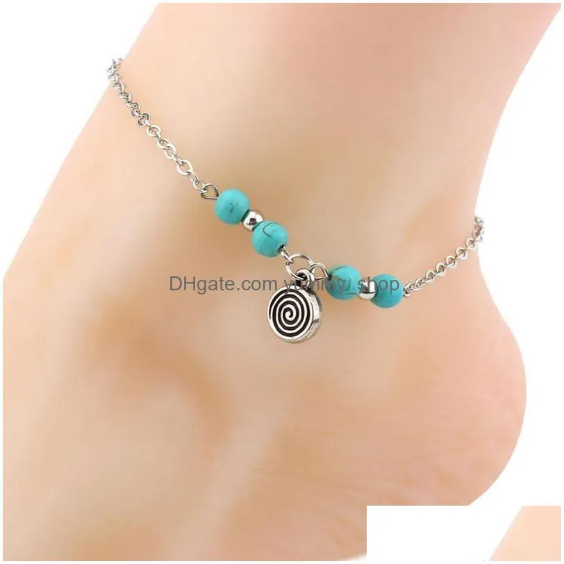 6 styles bohemian turquoise anklets women beach foot chains cross tree turtles conch fatimas hand anklet for ladies fashion jewelry