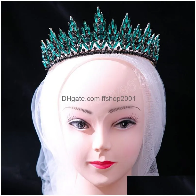 black crystal leaves party birthday tiaras crown headdress rhinestone pageant diadem bride headband wedding hair jewelry