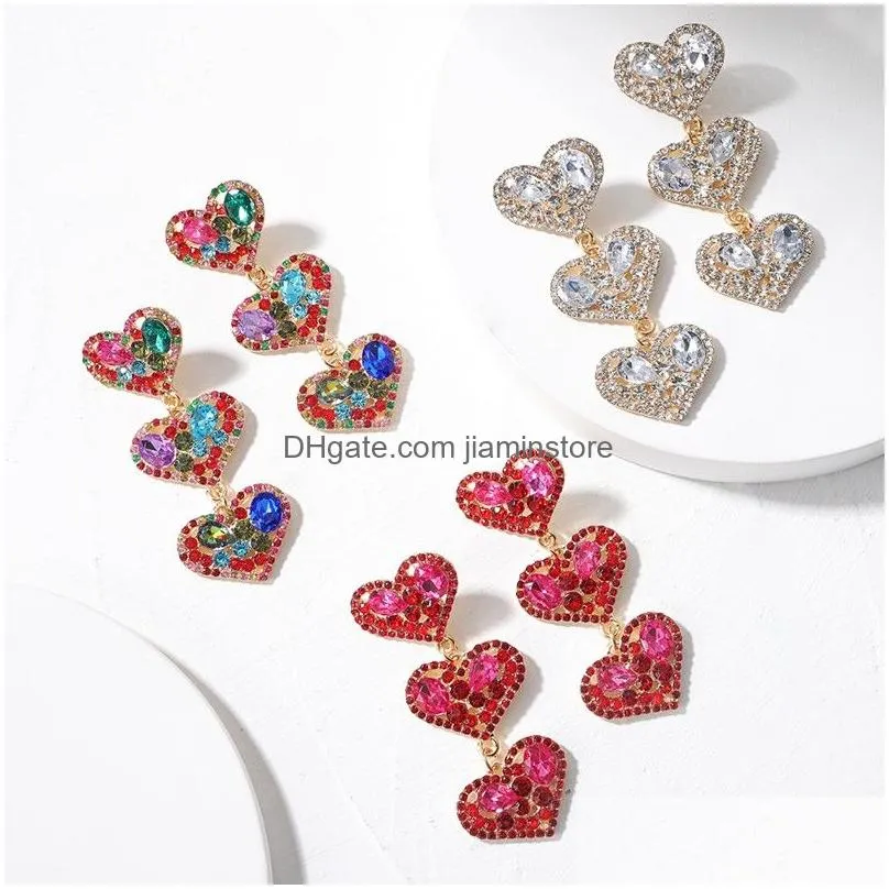 luxury sparkly heartshaped earrings for women trendy colorful rhinestone crystal long dangle earring jewelry party gift
