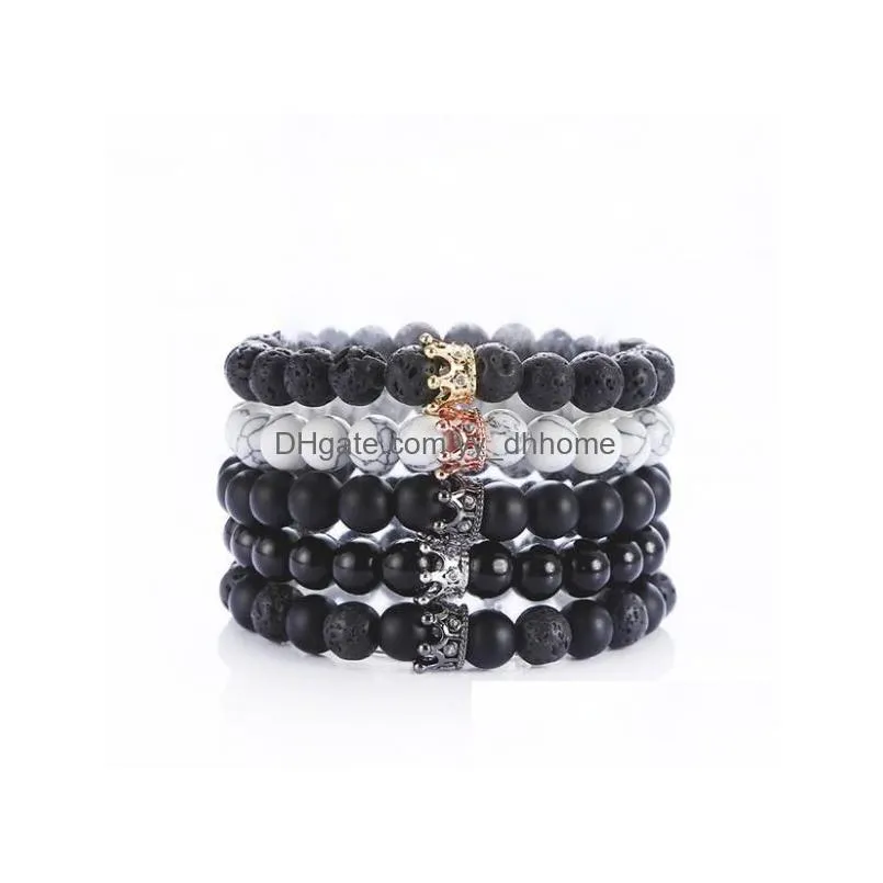 natural volcanic stone micro inlaid crown bracelet fashion creative matte smooth bracelet
