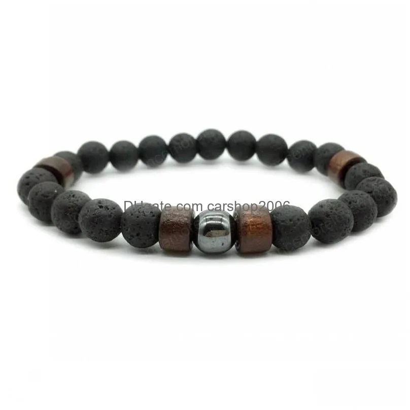 natural stone essential oil diffuser bracelets bangle volcanic lava rock wood beads bracelet for women men fashion jewelry