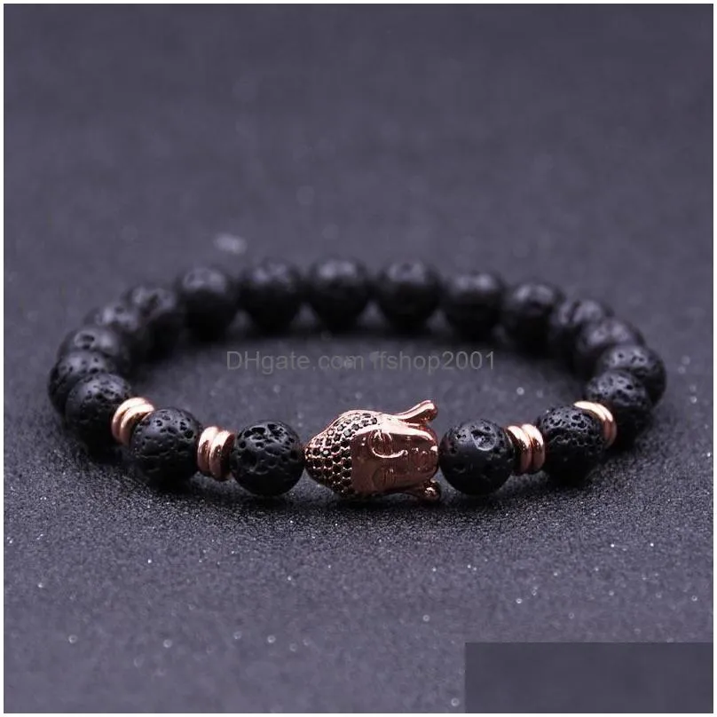 wholesale handmade diffuser natural stone bracelets women jewelry charms volcanic rock buddha head beads for men