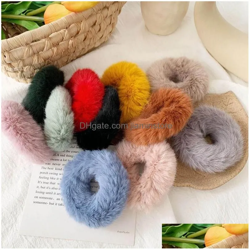 ins 50pcs/lot autumn winter fur women scrunchies fashion girls hair scrunchies women hairband hair accessories for women head bands