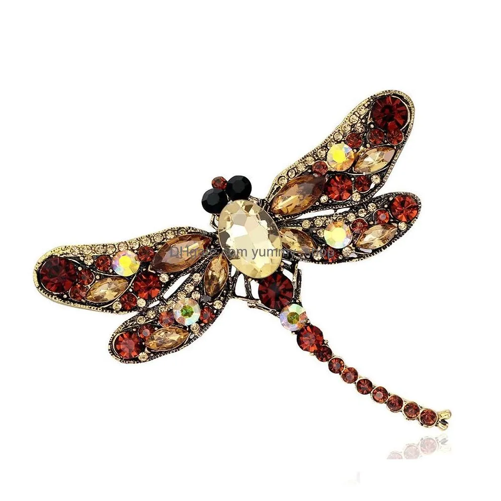 2019 fashion vintage crystal enamel dragonfly brooches jewelry for women gifts female jewelry