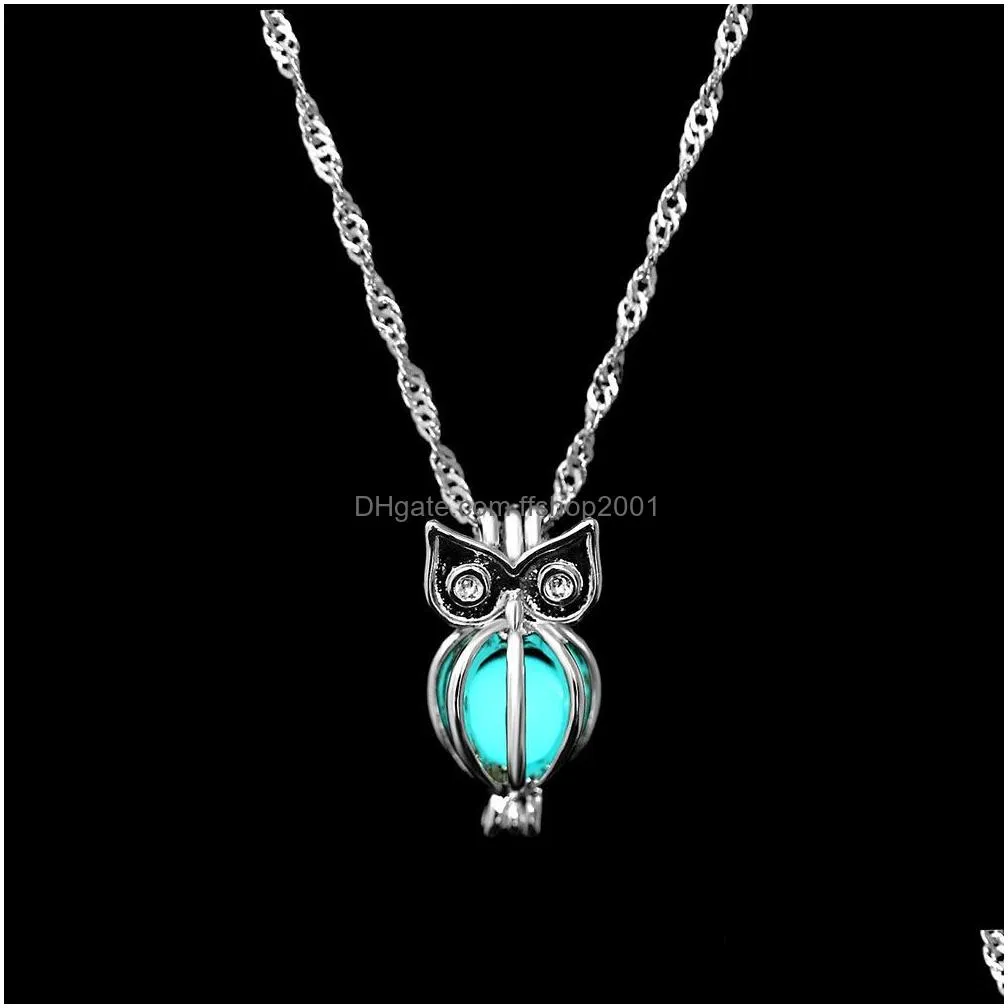 glow in the dark pendant necklaces silver plated chain necklaces charm glowing owl necklace women collares luminous jewelry