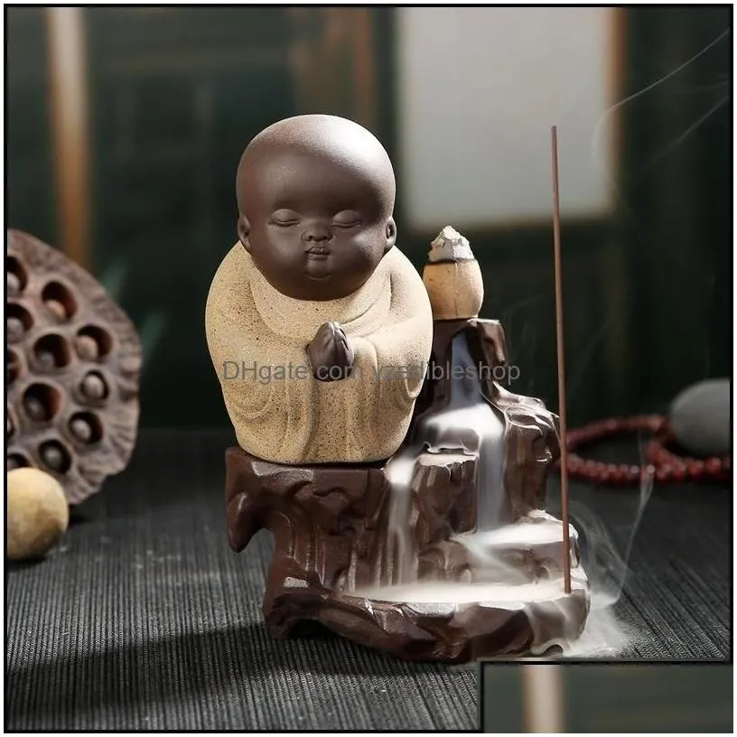 sachet bags 5pcs incense add little monk censer ceramic yixing backflow stick burner buddha purple clay y base teapet home decor dro