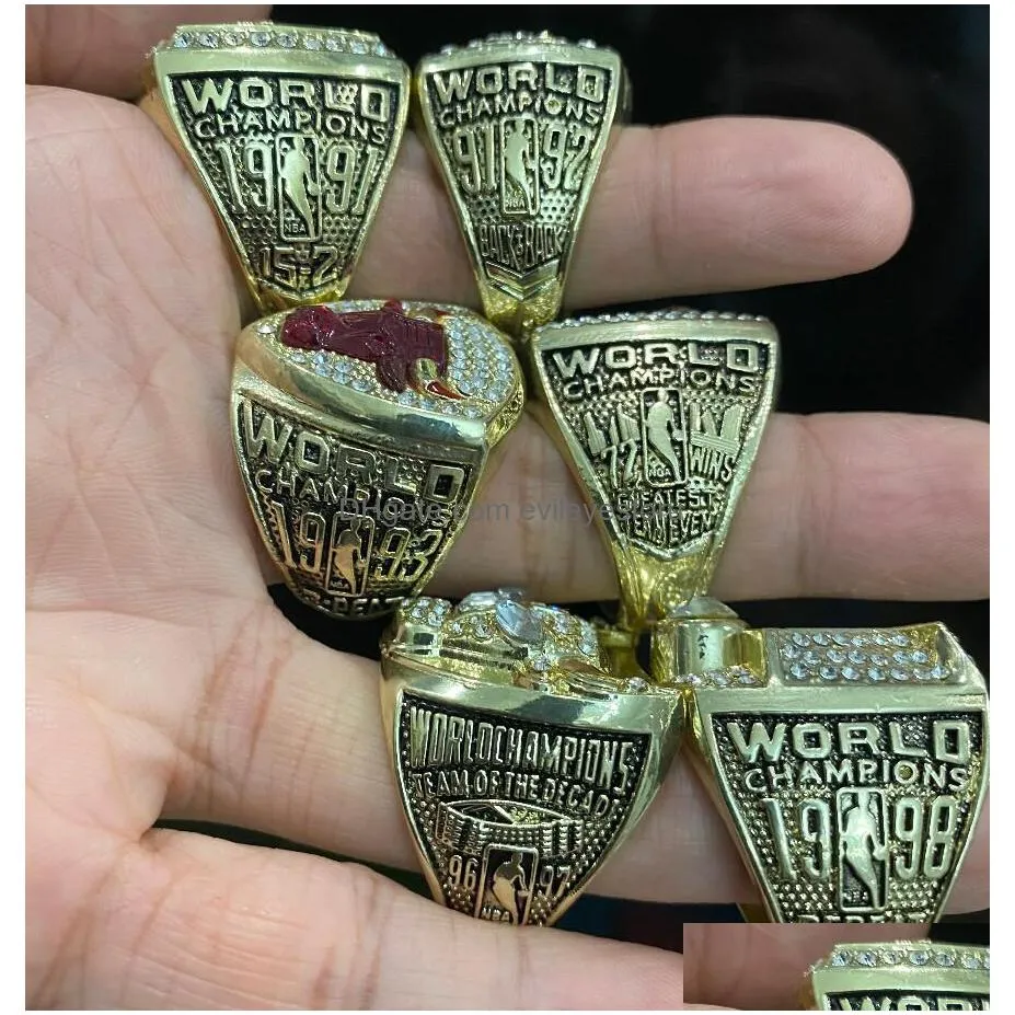 6pcs chicagobull backetball team champions championship ring set with wooden box trophy souvenir men women boy fan brithday gift 2023 hip hop jewelry sport